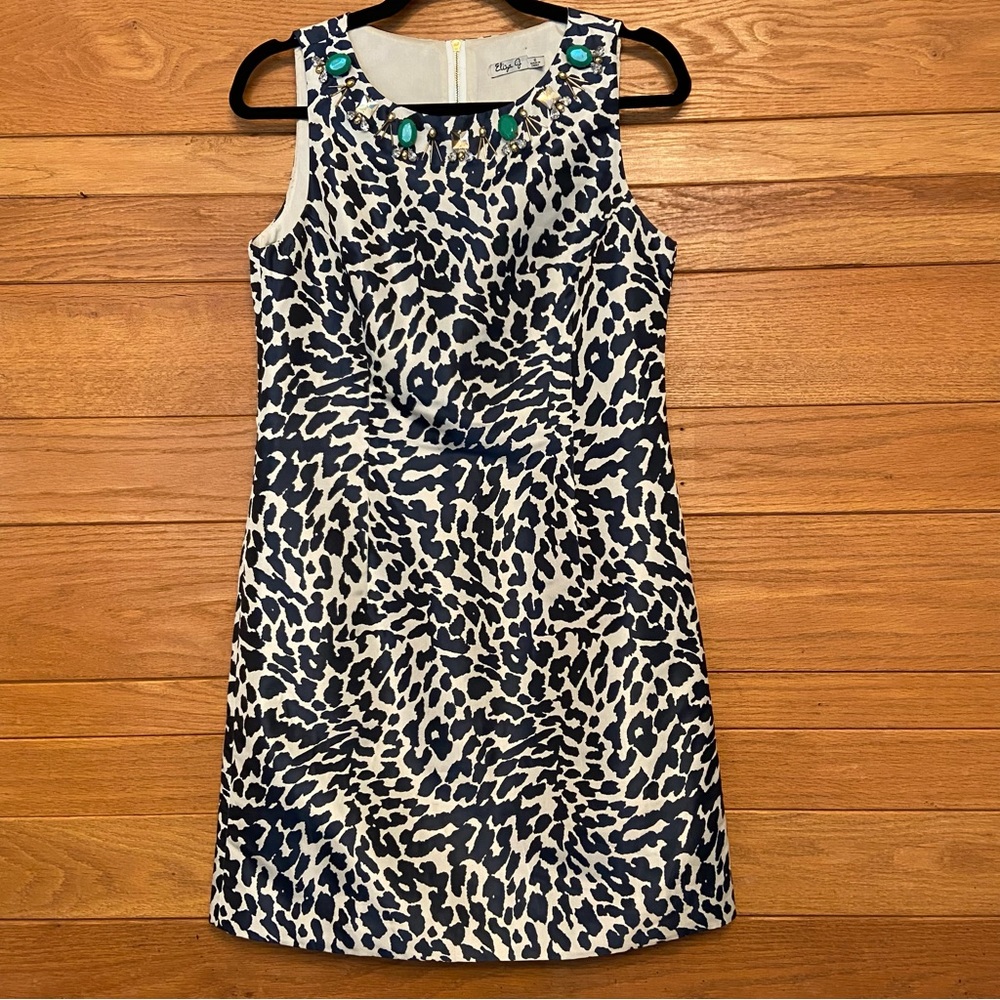 Eliza J leopard animal print beaded rhinestone collar dress